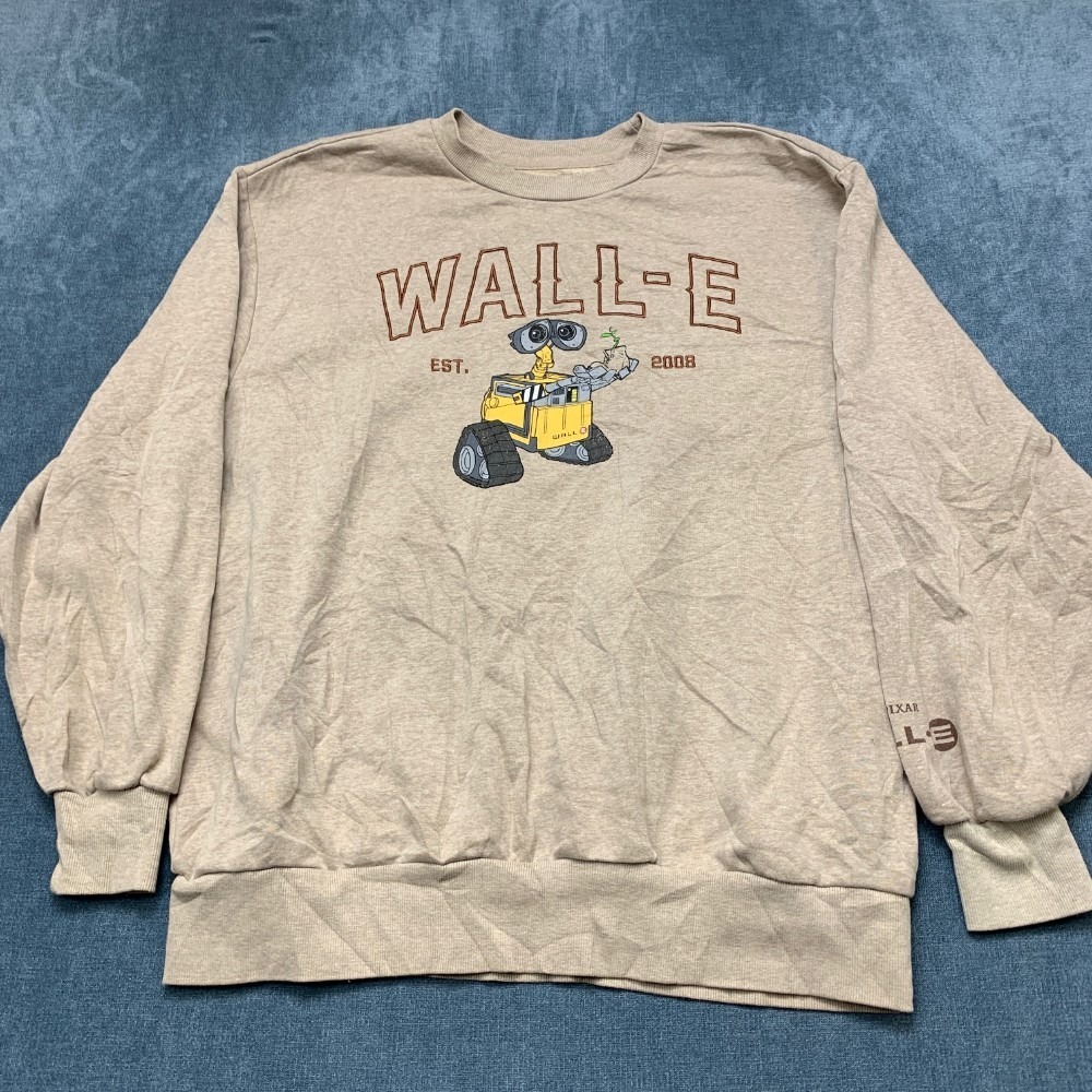 Pixar Wall-E Sweatshirt Mens L Beige Cotton Fleece Lined Long Sleeve Crew Neck